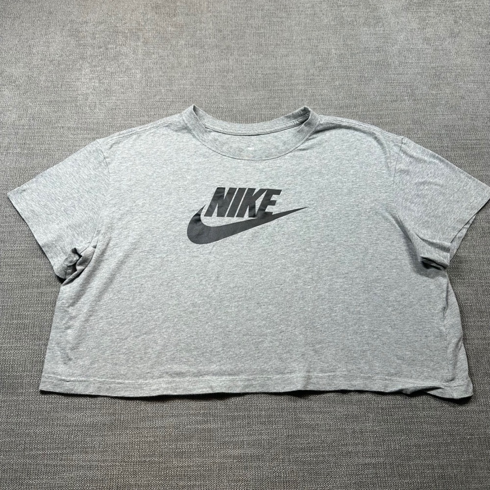 Nike‎ Cropped T-Shirt Womens XL Gray Loose Fit Futura Logo Ten